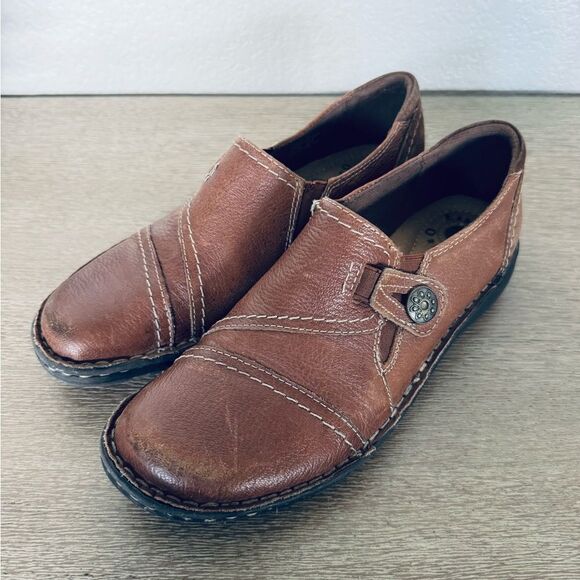 Earth Origins Elsie Brown Leather Stitched Sole Slip-On Shoes 9 - Picture 3 of 10